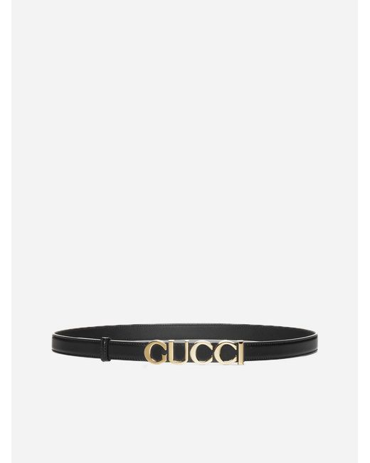 Gucci White Logo-buckle Leather Thin Belt