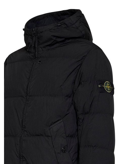 Stone Island Black Crinkle Reps Ny Hooded Down Jacket<Br for men