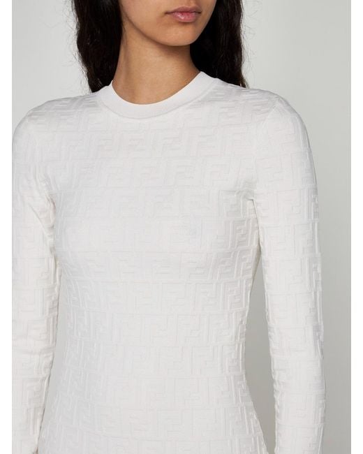 Fendi White Ff Motif Knit Mini Dress