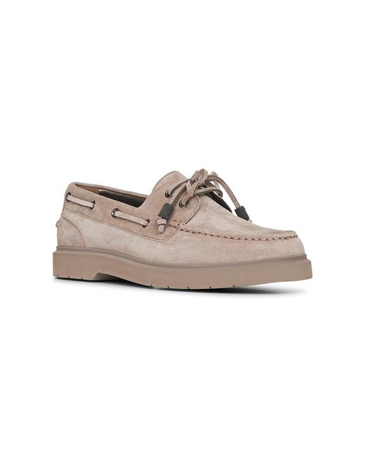 Brunello Cucinelli White Suede Shiny Aglets Sail Penny Loafers