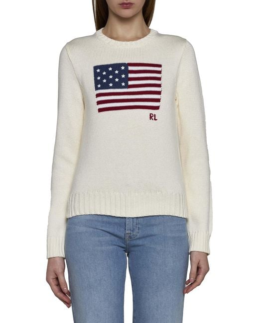 Polo Ralph Lauren White “Flag Cn” Long Sleeve Pullover