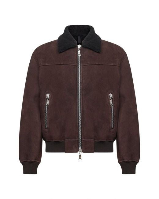 Tagliatore Brown Sheepskin Bomber Jacket for men