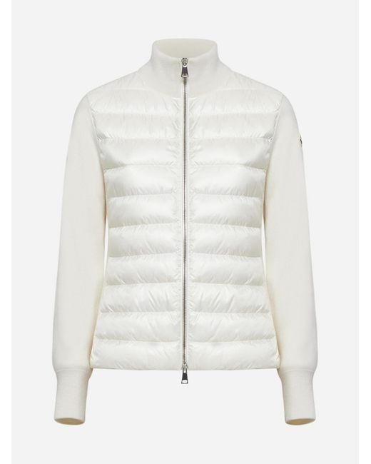 Moncler White Wool And Padded Nylon Cardigan