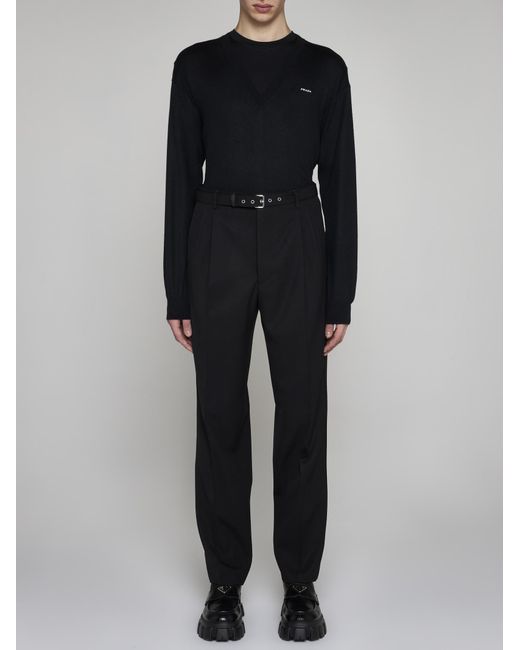 Prada Blue Belted Wool Trousers for men