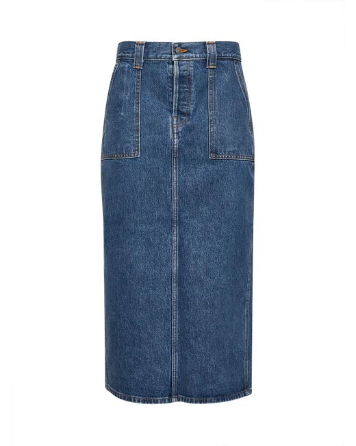 Khaite Blue Denim Genevieve Midi Skirt