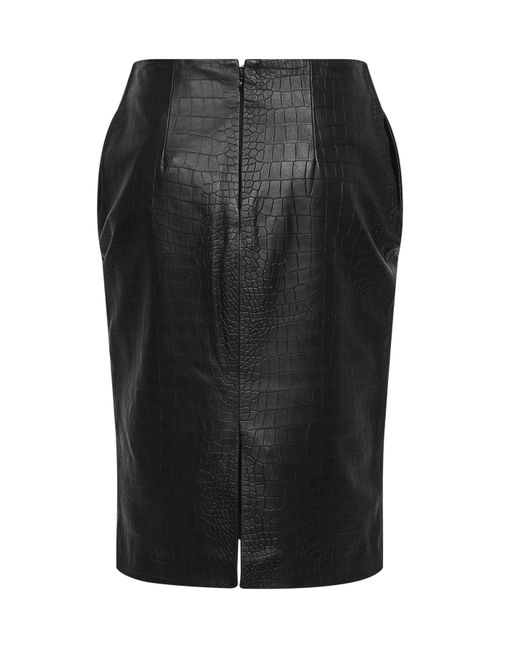 Alex Perry Black Crocodile-Embossed Nappa Leather Pencil Skirt