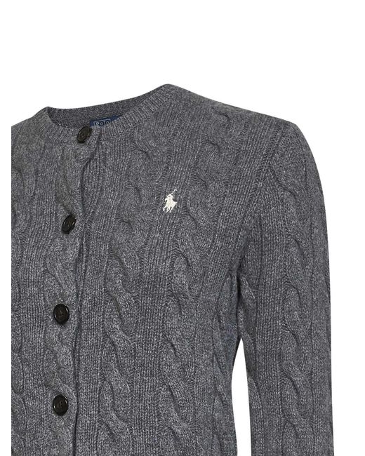 Polo Ralph Lauren Gray Flannel Heather Wool And Cashmere Cable Knit Cardigan