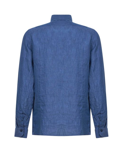 D 40 Blue Denim Linen Shirt-Style Polo Shirt for men