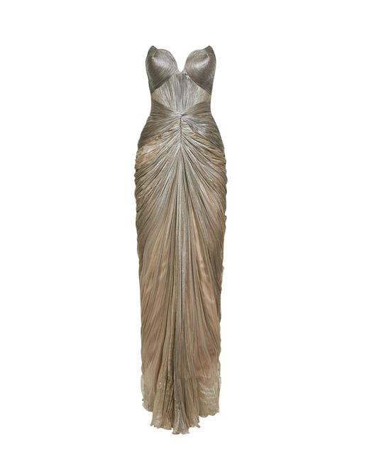 IRIS SERBAN Natural Silk Metallic Tulle Cleopatra Column Long Dress