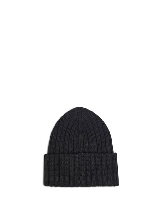 Moncler Black Ribbed Wool Knit Beanie With Logo Patch