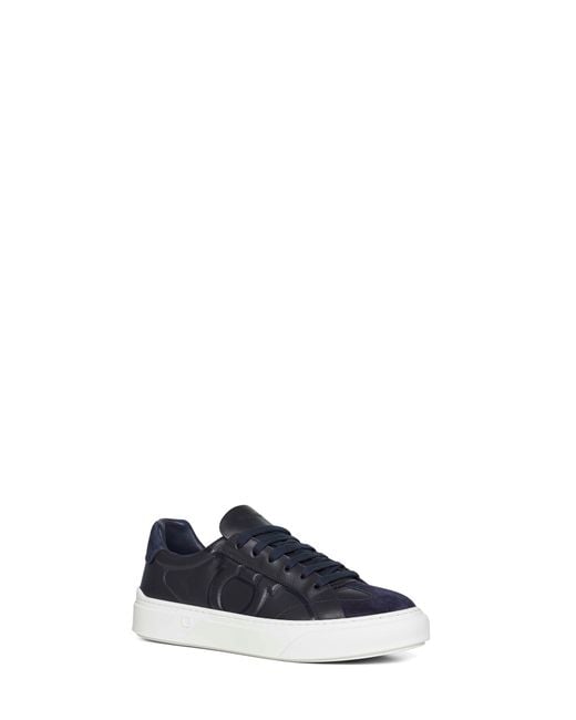 Ferragamo Blue Leather Gancini Sneakers for men