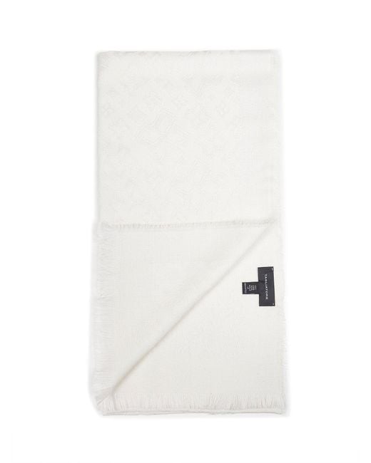 Tagliatore White Jacquard Virgin Wool Logo Scarf for men