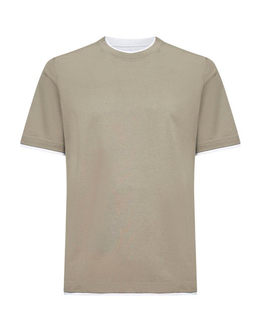 Brunello Cucinelli Gray Khaki Cotton Faux Layering T-Shirt for men
