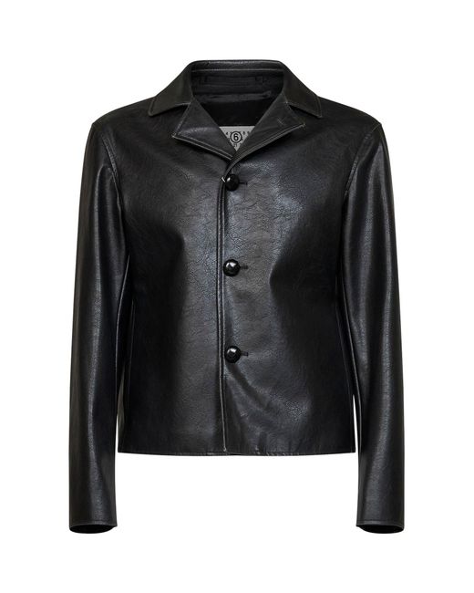 MM6 by Maison Margiela Black Faux Leather Jacket for men