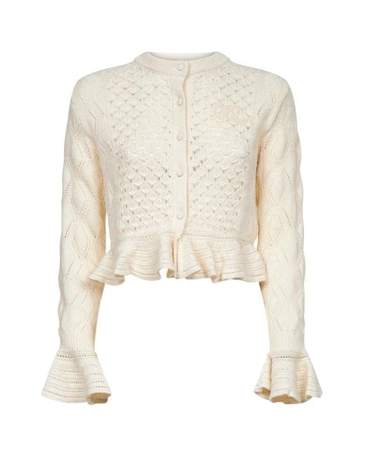 Chloé White Ivory Knit Ruffled Logo Cardigan