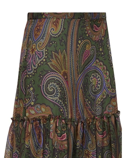 Etro Natural Paisley-Printed Silk Chiffon Tiered Maxi Skirt