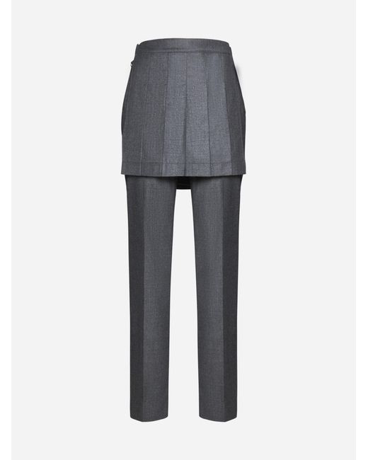 Fendi Gray Skirt-effect Wool Trousers
