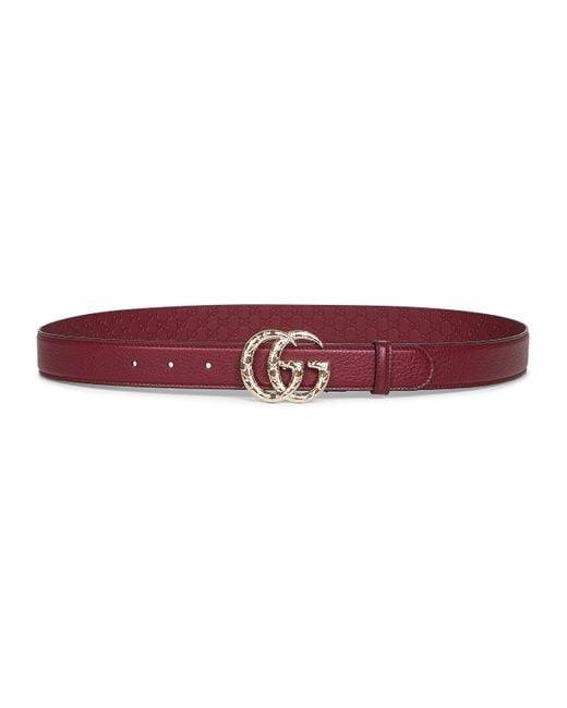 Gucci Red Burgundy Gg Marmont Thin Belt
