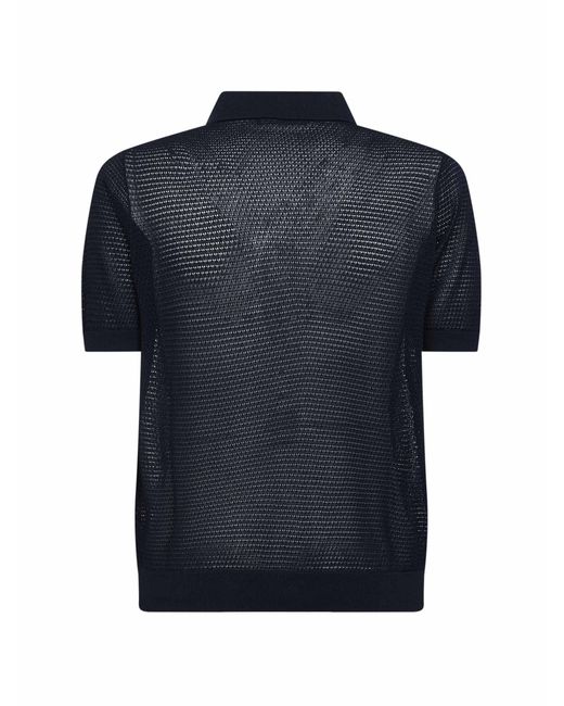 Tagliatore Blue Pointelle Knit Short-Sleeved Shirt for men