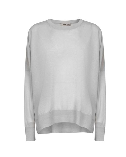 Blanca Vita Gray Virgin Wool Oversized Sweater