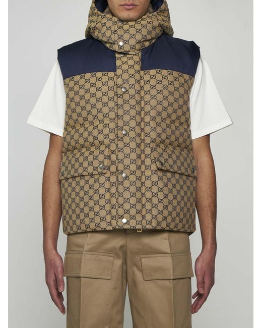 Gucci Blue Quilted GG Cotton-blend Down Vest for men