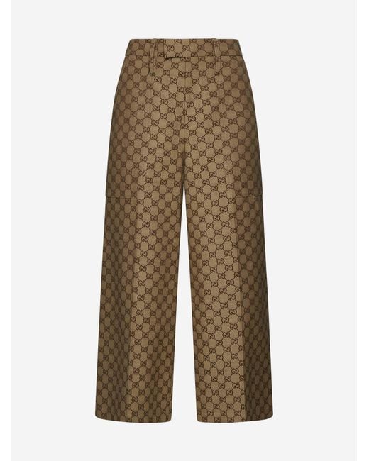 Gucci Natural GG Cotton-blend Cropped Trousers