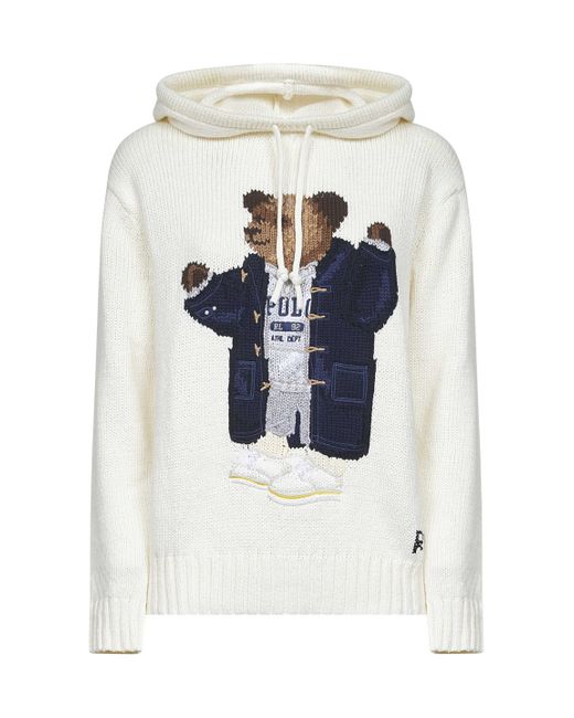 Polo Ralph Lauren White Ivory Knit Polo Bear Hooded Sweater