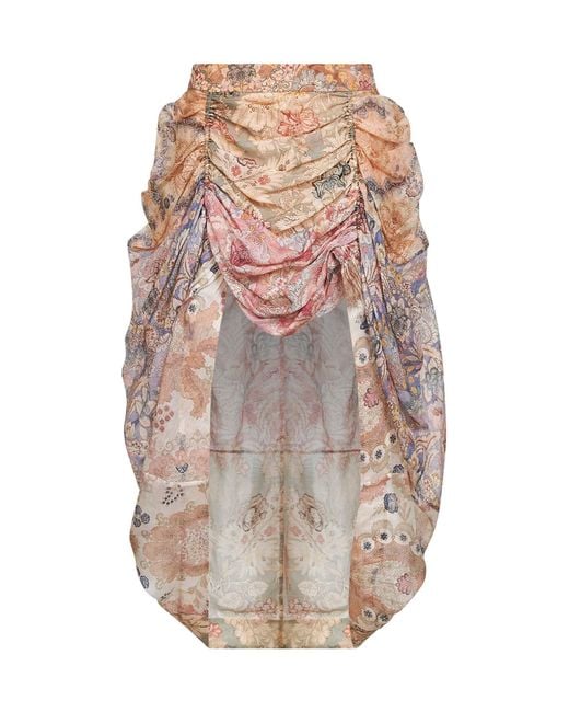 Zimmermann White Spliced Floral Silk-Linen Blend Rebellion Midi Skirt