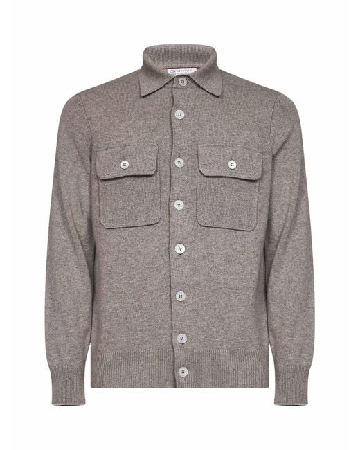 Brunello Cucinelli Gray Rock Cashmere Knit Cardigan for men