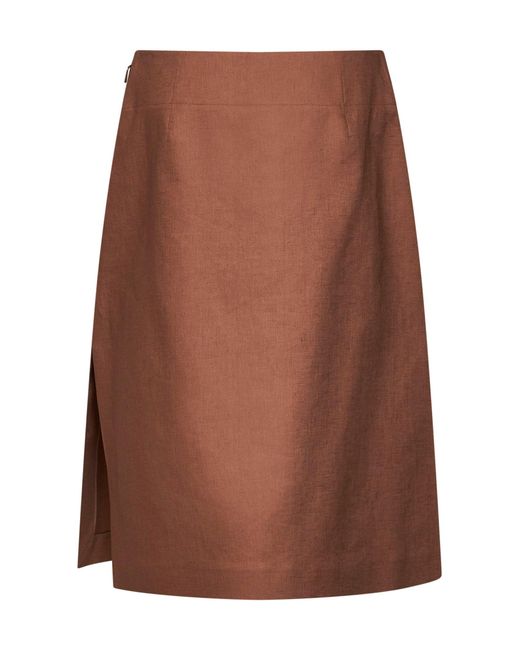 Fendi Brown Linen And Cotton Midi Skirt