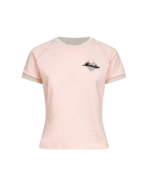 Moncler Pink Light Stretch Jersey Logo And Heart T-Shirt