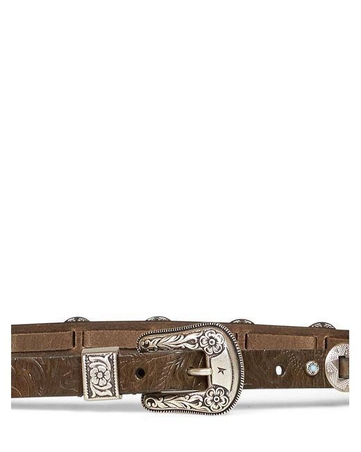 Golden Goose Deluxe Brand White Winter Moss Embossed Leather Thin Lace Belt With Inlays<Br