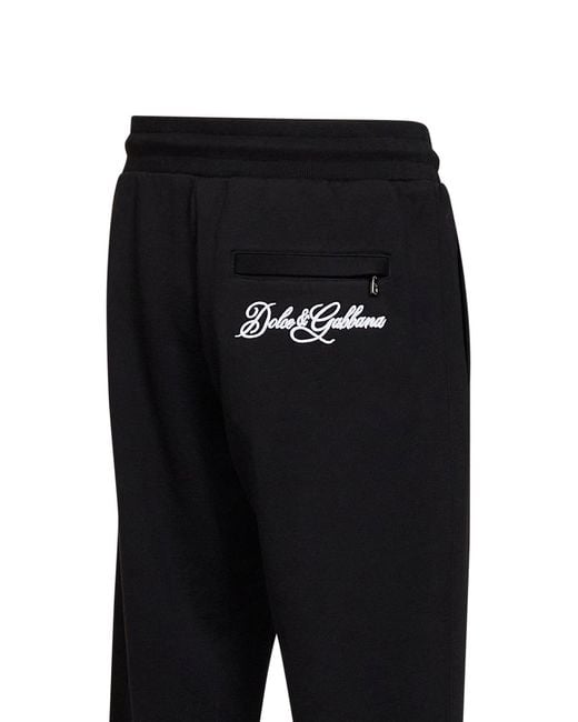 Dolce & Gabbana Black Dolce & Gabbana Cotton Fleece Embroidered Sweatpants for men