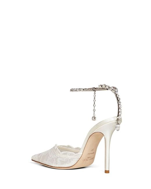 Jimmy Choo White Ivory Lace Saeda 100 Pumps