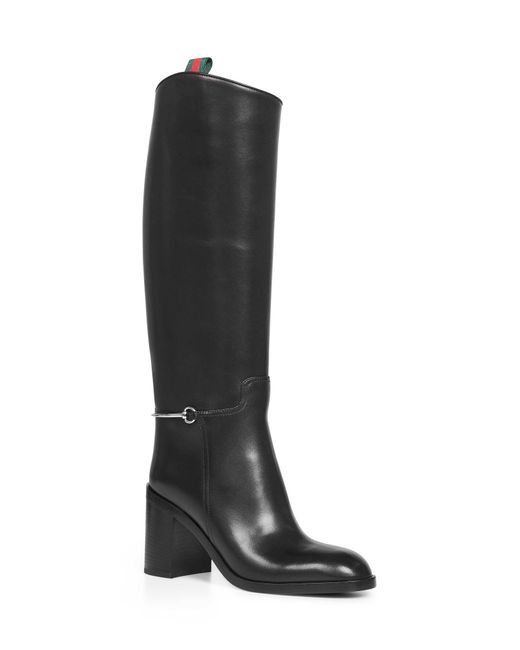 Gucci Black Smooth Leather Boots With Slim Horsebit