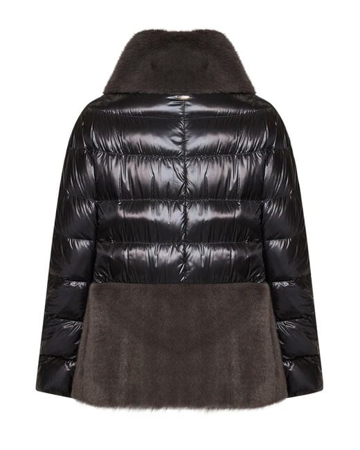 Herno Black Ultralight Nylon And Lady Alternative Fur Cape