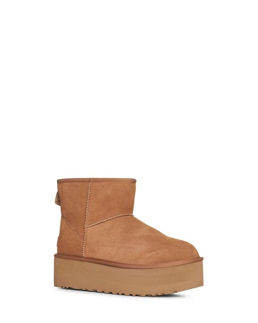 Ugg Brown Mini Classic Platform Suede Ankle Boots