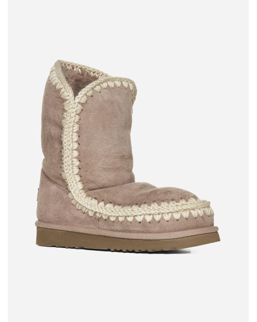 Mou White Eskimo Suede And Shearling Ankle Boots