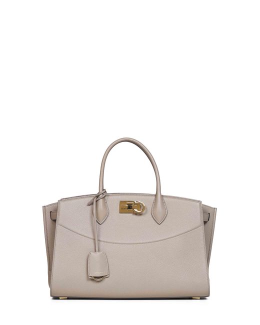 Ferragamo Natural Warm Taupe New Studio Soft Bag (L) Handbag