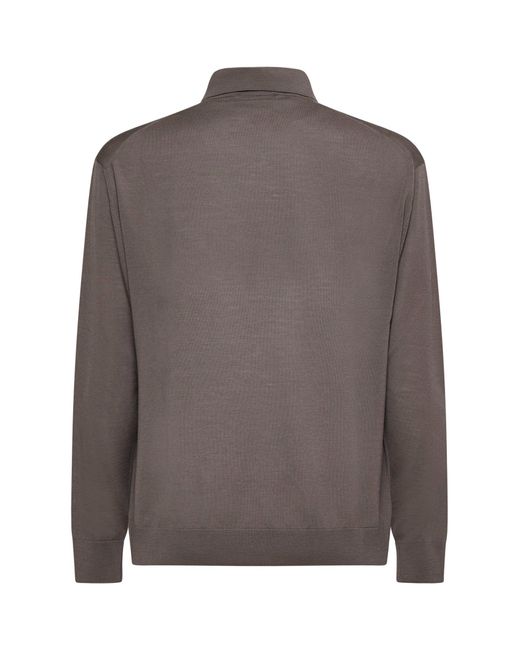 D 40 Brown Taupe Virgin Wool Knit Polo Shirt for men