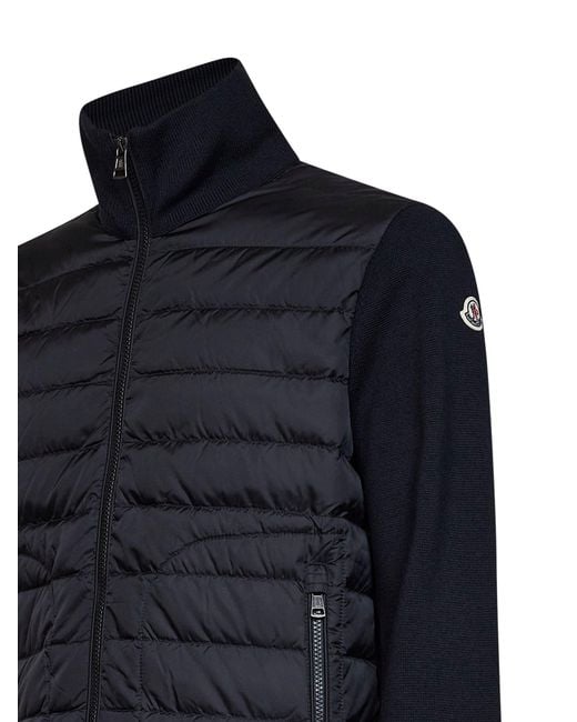 Moncler Blue Wool Blend Zip-Up Padded Cardigan for men