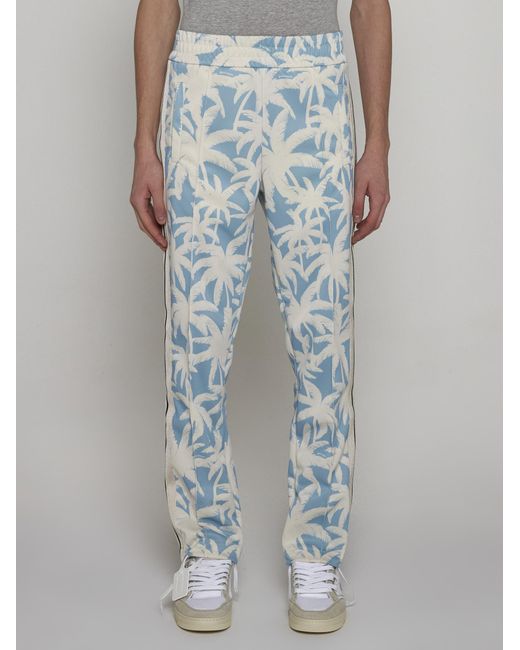 Palm Angels Blue All-over Palms Print Track Pants for men