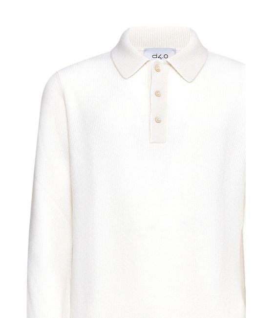 D 40 White English Rib Knit Polo Shirt for men