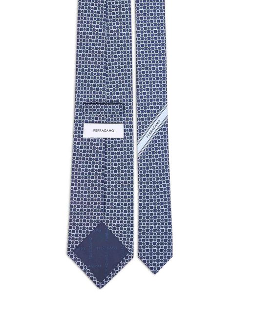 Ferragamo Blue Dark Gancini Silk Twill Carato Tie for men