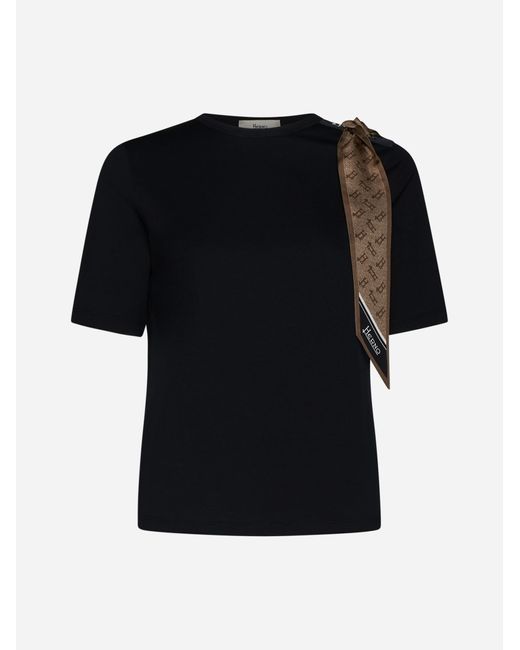 Herno Black Scarf-Detail Cotton T-Shirt