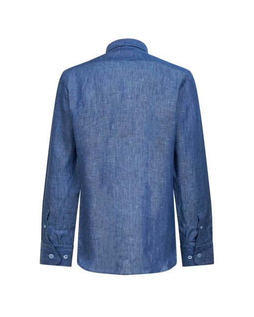 Etro Blue Linen Shirt With Pegaso Embroidery for men