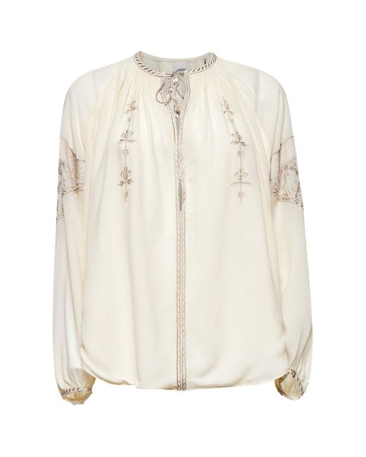 Isabel Marant White Ecru Embroidered Crêpe Georgette Oris Blouse