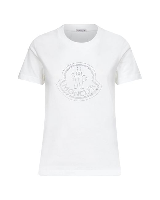 Moncler White Cotton Rhinestone Logo T-Shirt