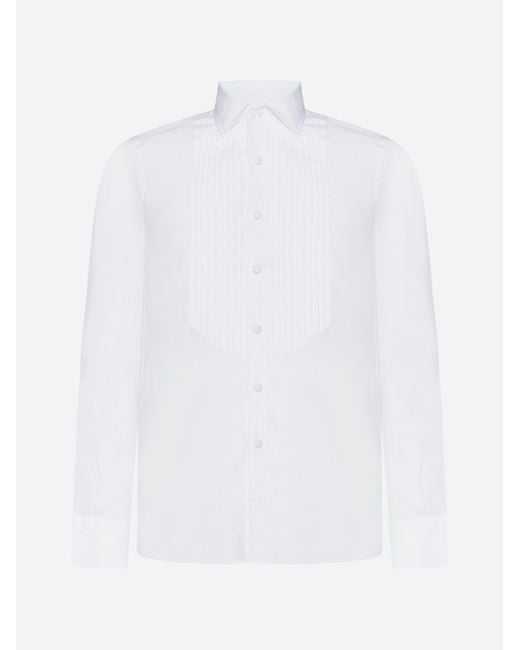 Tagliatore White Cotton Tuxedo Shirt for men