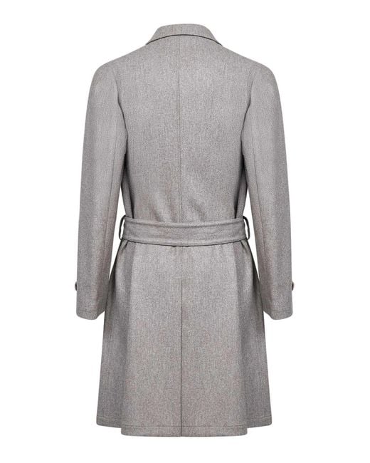 D 40 Gray Stone Virgin Wool Belted Coat for men